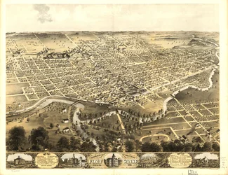 Gezicht in vogelvlucht op de stad Fort Wayne, Indiana 1868. LOC 73693381
