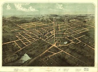 Vogelvluchtperspectief van de stad Hillsdale, Hillsdale Co., Mich. 1866. LOC 73693429