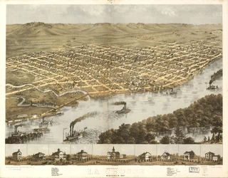 Vogelvlucht van de stad La Crosse, Wisconsin 1867. LOC 73694545