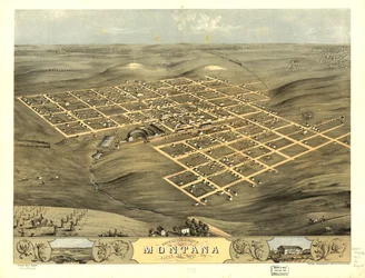 Gezicht in vogelvlucht op de stad Montana, Boone Co, Iowa 1868. LOC 73693404