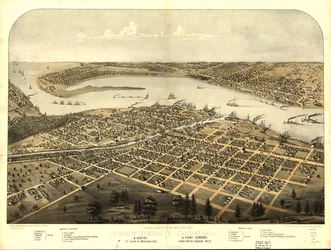 Vogelvlucht van de stad Port Huron, Sarnia  Gratiot, St. Clair Co., Michigan 1867  Point Edwards, Lambton Co., Canada west. LOC 73693443