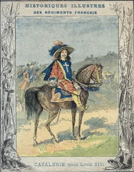 Cavalerie onder Lodewijk XIV - Van een beschermhoes voor schoolboeken, eind 19e eeuw - Cavalerie onder Lodewijk XIV - illustratie door A Demarle - Beschermhistorisch notitieboek, eind 19e eeuw