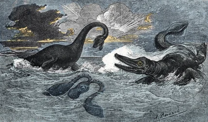 Plesiosaurus en een ichthyosaurus uit het Vroeg-Jura