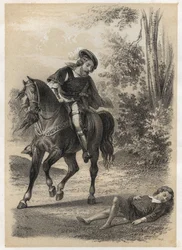 Jacques Amyot (1513-1593), gered op 10-jarige leeftijd door een reiziger. Gravure door A. Duruy in 