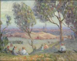 Uitzicht vanuit Arlington Heights, met de Chautaqua-tenten en het Washington Monument op de achtergrond