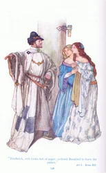 Frederick met boze blikken, beval Rosalind het paleis te verlaten (Zoals U Het Wilt), uit 