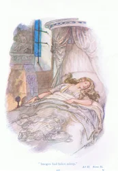 Imogen was in slaap gevallen (Cymbeline), uit Verhalen van Shakespeare uitgegeven door Ward Lock & Co Ltd