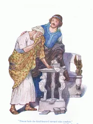 Timon beval de goedhartige rentmeester moed te houden (Timon van Athene), uit Verhalen van Shakespeare uitgegeven door Ward Lock & Co Ltd