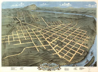 Vogelvlucht van de stad Chattanooga, Hamilton County, Tennessee 1871