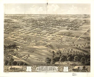 Gezicht in vogelvlucht op de stad Chillicothe, Livingston Co, Missouri 1869. LOC 73693472