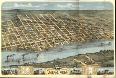 Vogelvlucht van de stad Little Rock, de hoofdstad van Arkansas 1871