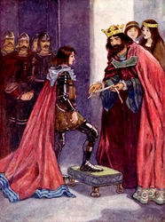 De koning sloeg de Zwarte Prins tot ridder in de Orde van de Kousenband, 1348, 1905