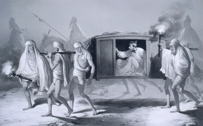 Postkoets in Indiase stijl in de Punjab tussen Loudiana en Amritsar, 1859
