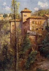 Granada, Torre de las Damas (kleur litho)