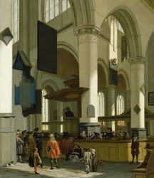 Interieur van de Oude Kerk, Delft, met een predikant