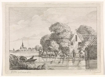 Hengelaar en een vrouw voor een huis
