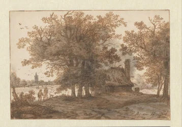 Landschap met een huis tussen bomen