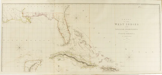 Kaart van de West-Indië en Spaanse gebieden in Noord-Amerika