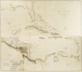 Kaart van de West-Indië en Spaanse gebieden in Noord-Amerika