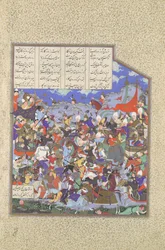 De Slag bij Pashan Begint, Folio 243v uit het Shahnama Boek der Koningen, ca. 1530-35