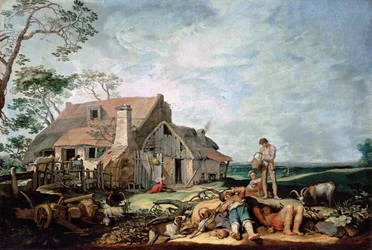 Landschap met rustende boeren, Tobias en de Engel, 1650