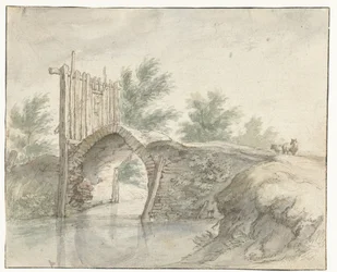 Stenen brug met een houten hek