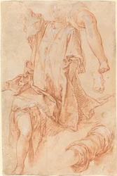 Studies van benen en draperie [recto]
