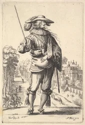 Een heer met zijn hoofd naar rechts in profiel gedraaid, met een gevederde hoed en een, 1629