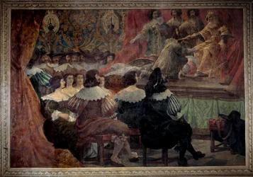 Een theatrale voorstelling in de 17e eeuw in het Chateau de Grosbois