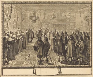 Ceremonie van het Huwelijkscontract tussen Vladislas IV, Koning van Polen, en LouiseMarie van Gonzaga, Prinses van Mantua, in Fontainebleau
