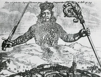 Titelpagina van „Leviathan, of de materie, vorm en macht van een kerkelijke en burgerlijke staat“ van Thomas Hobbes