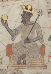 Detail uit de Catalaanse Atlas, blad 6, met de tronende Mansa Musa, 1375