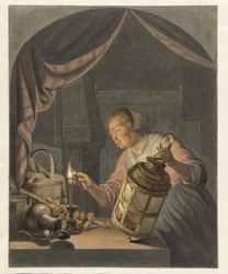 Meisje, een lantaarn ontstekend