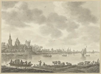 Rivierlandschap met veer
