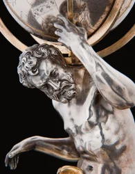 Twee uitzonderlijke aard- en hemelglobes, ondersteund door Hercules en Atlas, Augsburg