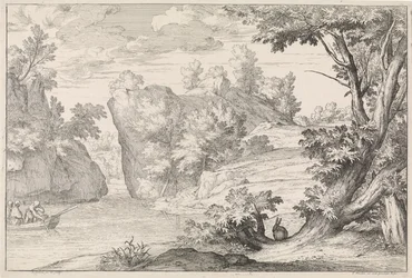 Rivierlandschap met een haas