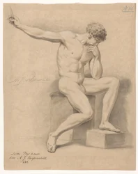 Zittend mannelijk naakt, van voren gezien (3e prijs 1805)