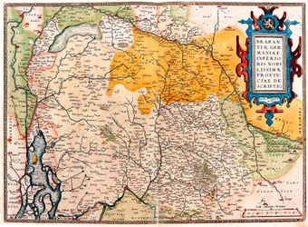 Brabantiae Germaniae Inferioris Nobilissimmae Provinciae Descriptio Geografische kaart van het gebied ten zuiden van Nederland (Kempeland) uit 