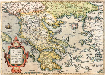 Graeciae Universae Secundum Hodiernum Neoterica Descriptio Geografische kaart van het gebied van Griekenland met de Peloponnesos en de eilanden uit 