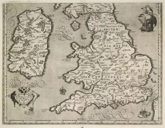 Kaart van Engeland, Wales en Ierland, Theatrvm Orbis Terrarvm door Abraham Ortelius