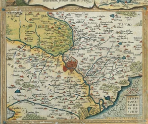 Kaart van Lazio regio, uit Theatrum Orbis Terrarum door Abraham Ortelius