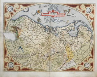 Kaart van Nederland, uit Theatrum Orbis Terrarum door Abraham Ortelius