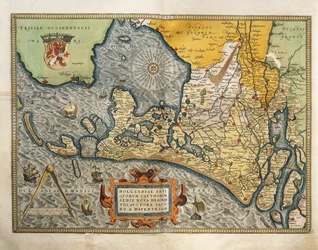 Kaart van Nederland, uit Theatrum Orbis Terrarum door Abraham Ortelius