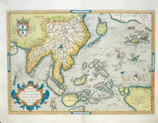 Kaart van de Indiën, uit Theatrum Orbis Terrarum door Abraham Ortelius