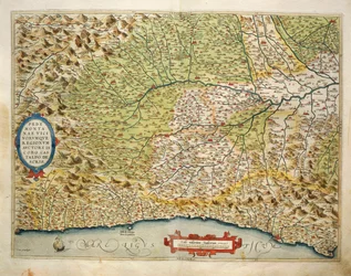 Kaart van de regio Piëmont, Italië, uit Theatrum Orbis Terrarum door Abraham Ortelius