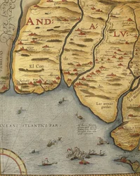 Haven van Palos in Andalusië, uit Theatrum Orbis Terrarum door Abraham Ortelius