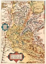 Sabaudia et Burgundiae Comitus beschrijving Geografische kaart van het gebied van Bourgondië en Savoye (Pontarlier, Dijon, Lac Leman en Zwitserland) uit 