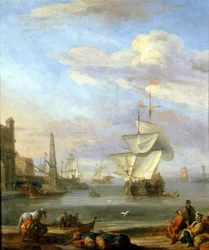 Een Nederlandse haven, schilderij door Abrahm Storck