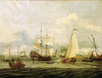 Peter de Grote (1672-1725), tsaar van Rusland, inspecteert een boot in Amsterdam (Nederland). Olieverf op doek door Abraham Storck (1635-1710).