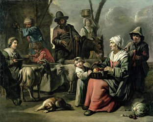 Boerenfamilie bij een Bron